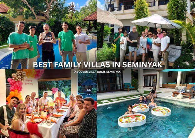 Family enjoying private pool villa at Villa Bugis Seminyak Bali