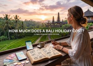 Bali holiday budget guide 2026 with a private villa, tropical garden, and swimming pool in Seminyak