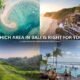 Which area in Bali is right for you travel guide featuring Seminyak, Ubud, Canggu, Uluwatu, Sanur, Kintamani, and Amed