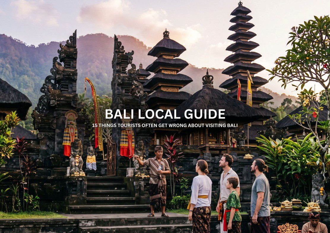 Bali Local Guide with traditional Balinese temple and tropical scenery