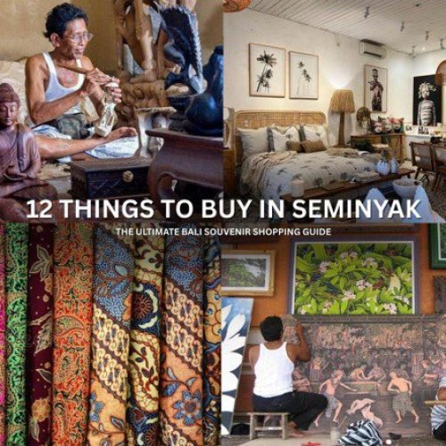 Traditional Bali souvenir shopping in Seminyak featuring Balinese handicrafts, coffee, silver jewelry, and handmade gifts