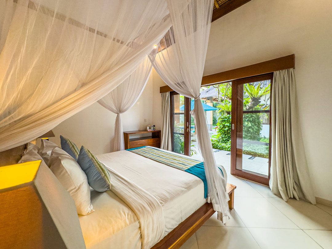Cozy tropical atmosphere and pool views from king bedroom 2 at Villa Alore Seminyak by Villa Bugis villa Seminyak.