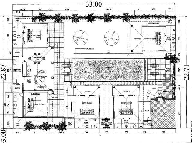Architectural layout and 5-bedroom floor plan of Villa Darma Seminyak by Villa Bugis, a guide to this spacious villa Seminyak for large families.