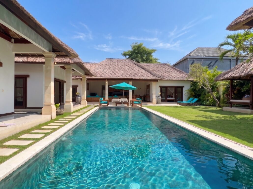 Private swimming pool and tropical garden at Villa Darma Seminyak, a 5 bedroom villa Seminyak by Villa Bugis