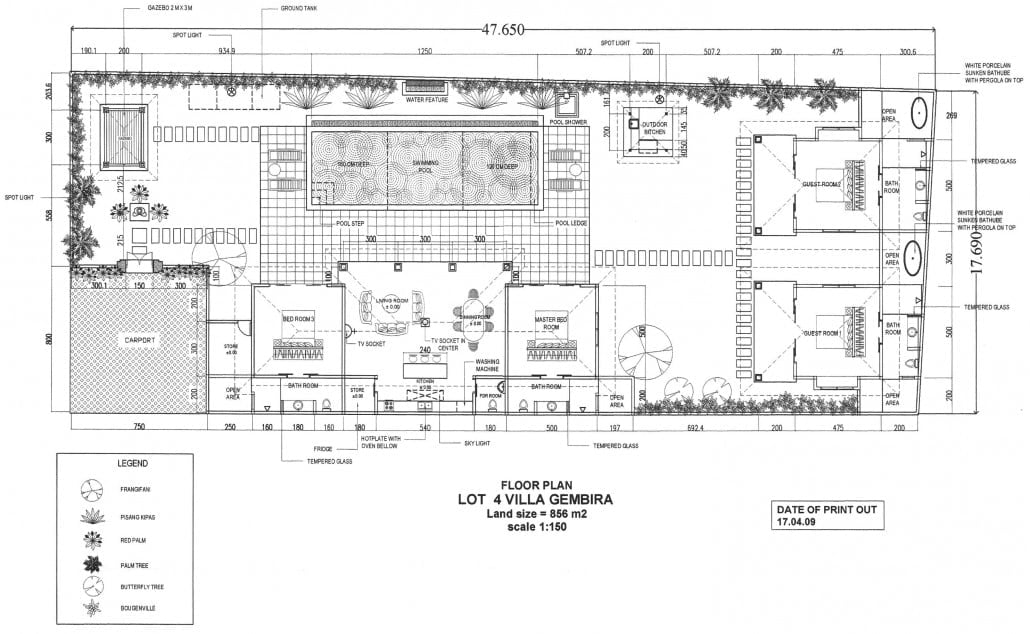 Architectural layout and 4-bedroom floor plan diagram of Villa Gembira Seminyak by Villa Bugis, showing room distribution for this villa Seminyak.