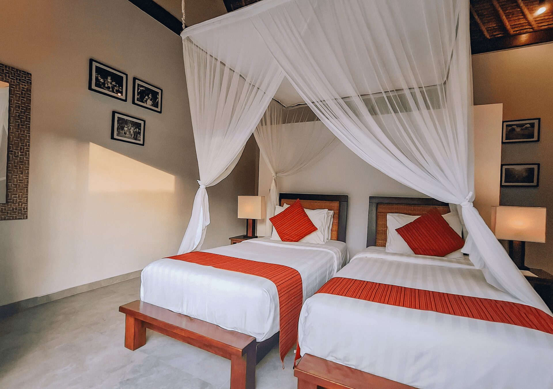 Comfortable fourth bedroom with twin beds at Villa Gembira Seminyak by Villa Bugis, offering flexible arrangements in a spacious 4-bedroom villa Seminyak.