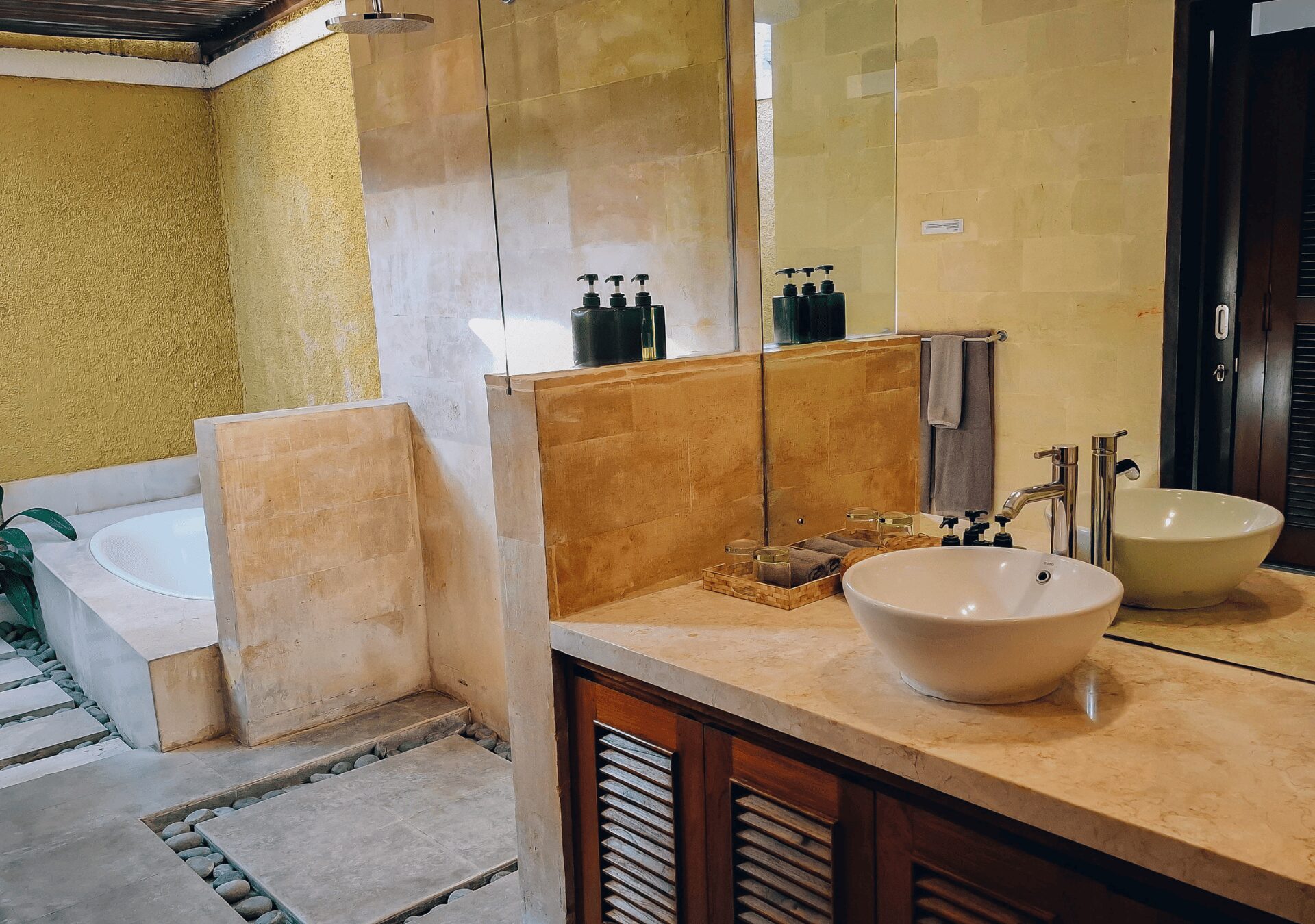 Pristine vanity setup and clean shower space inside the private bathroom of bedroom 2 at Villa Gembira Seminyak by Villa Bugis villa Seminyak.