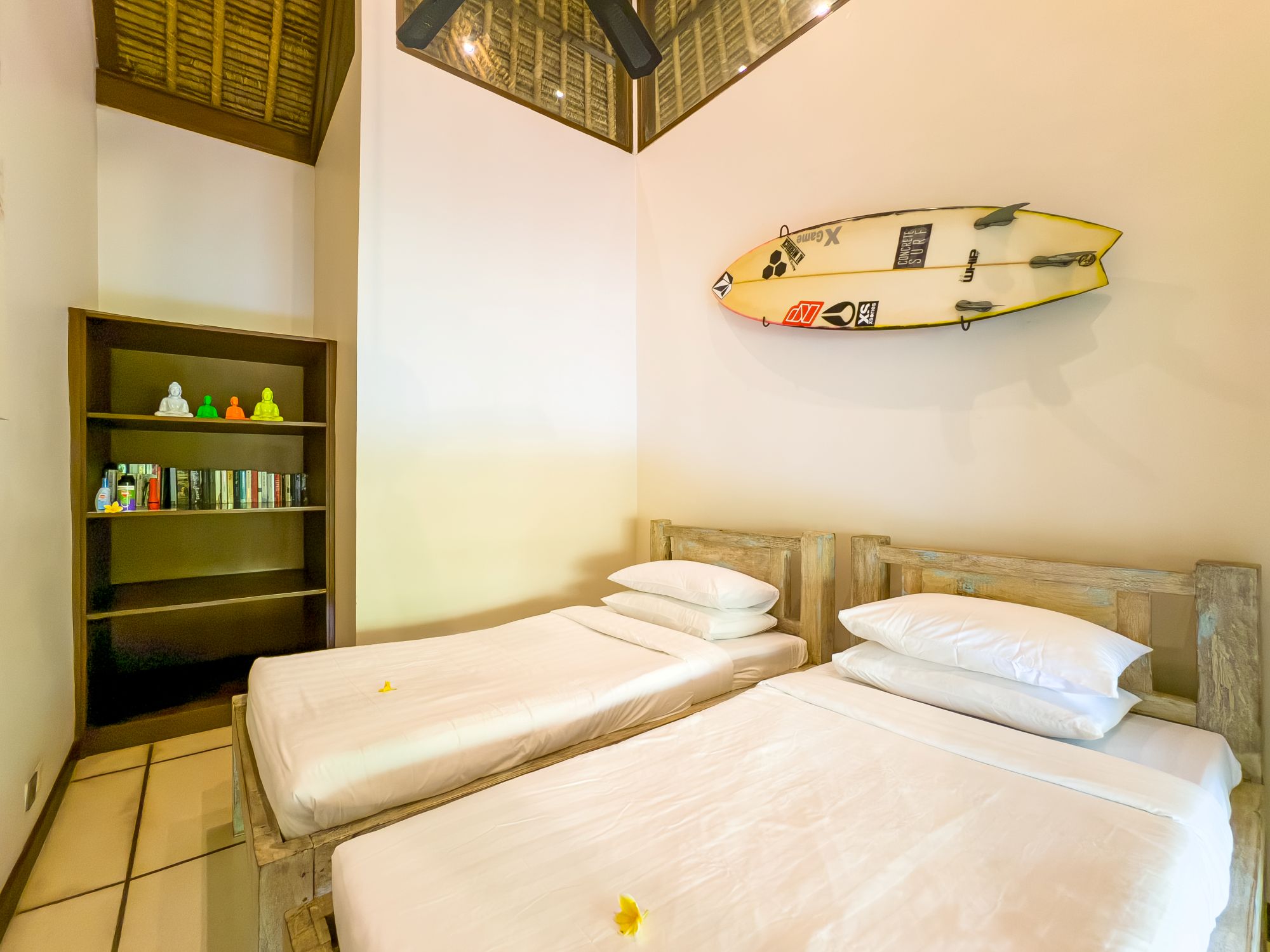 Guest bedroom 3 featuring neatly arranged twin beds at Villa Nakula Seminyak by Villa Bugis, offering flexible arrangements in a 3-bedroom villa Seminyak.
