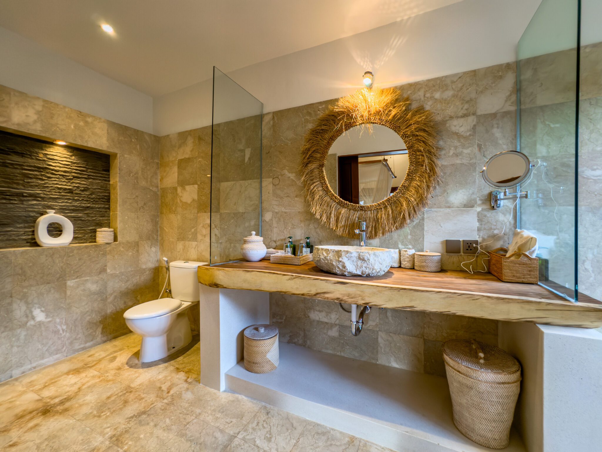 Private ensuite bathroom with modern fixtures for bedroom 2 at Villa Olive Seminyak by Villa Bugis Seminyak villas.