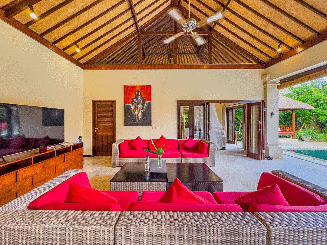 Spacious lounge and gathering zone for family relaxing at Villa Santi Seminyak by Villa Bugis villa Seminyak.