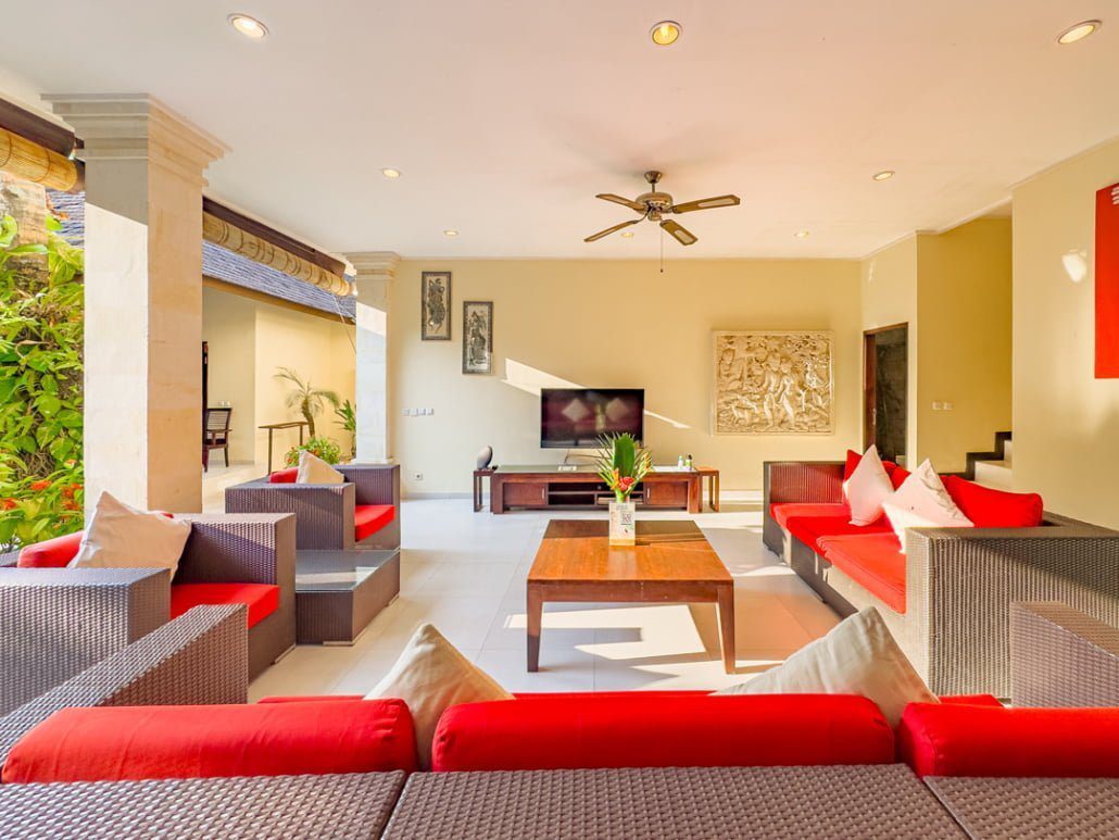 Spacious lounge and gathering zone for family relaxing at Villa Tresna Seminyak by Villa Bugis villa Seminyak.