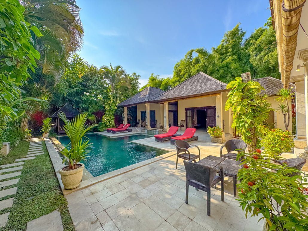 Spacious landscaped garden compound and private pool at Villa Tresna Seminyak by Villa Bugis